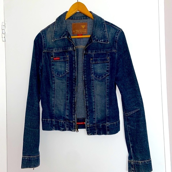 GUESS Vintage Small Jean jacket zipper front sleeve Blue 90s retro denim coat - Picture 8 of 13